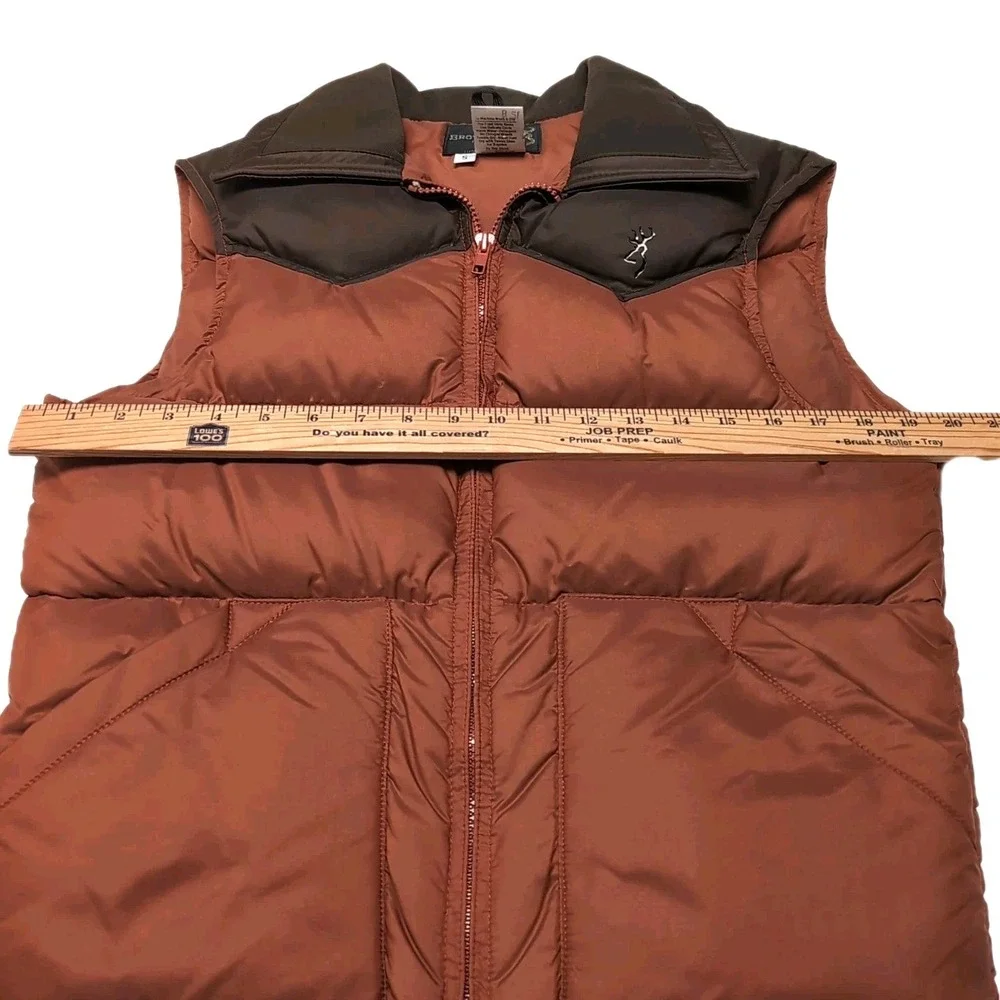 Vtg Browning Down Vest Mens Size Small Brown Puffer Hunting Washable Made in USA